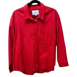 Pistola Red Button Down Shirt Dropped Shoulder Cotton Stretch Pocket Top Size M